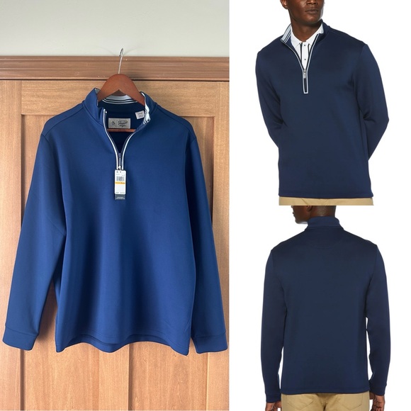 NWT Original Penguin Black Iris Navy Clubhouse Mock Pullover 1/4 Zip Men’s SM - Picture 1 of 15